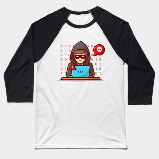 Hacker operating a laptop cartoon Baseball T-Shirt